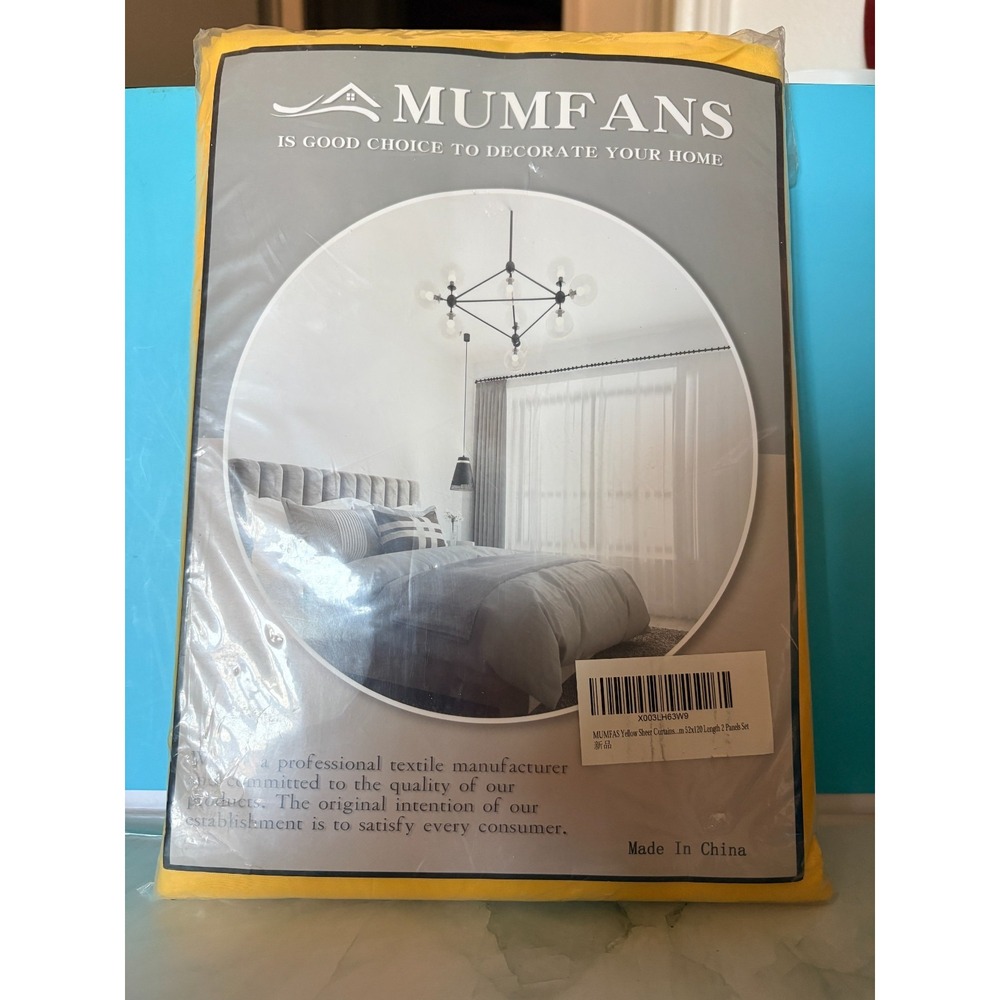 MUMFAS Yellow Sheer Curtains 52x120 2 Panel Set Rod Pocket Modern Solid 0042